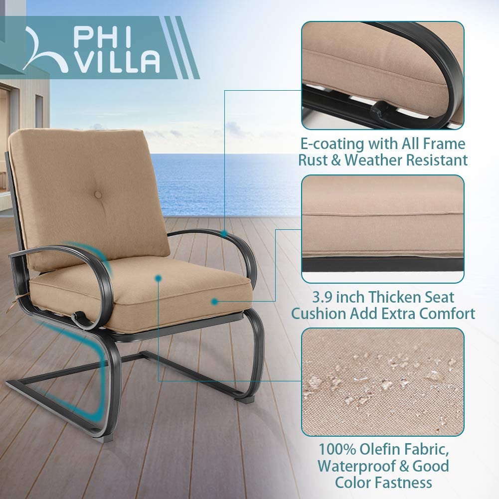 Sophia & William Outdoor Dining Set Extendable Steel Table & C-Spring Metal Cushioned Lounge Chairs