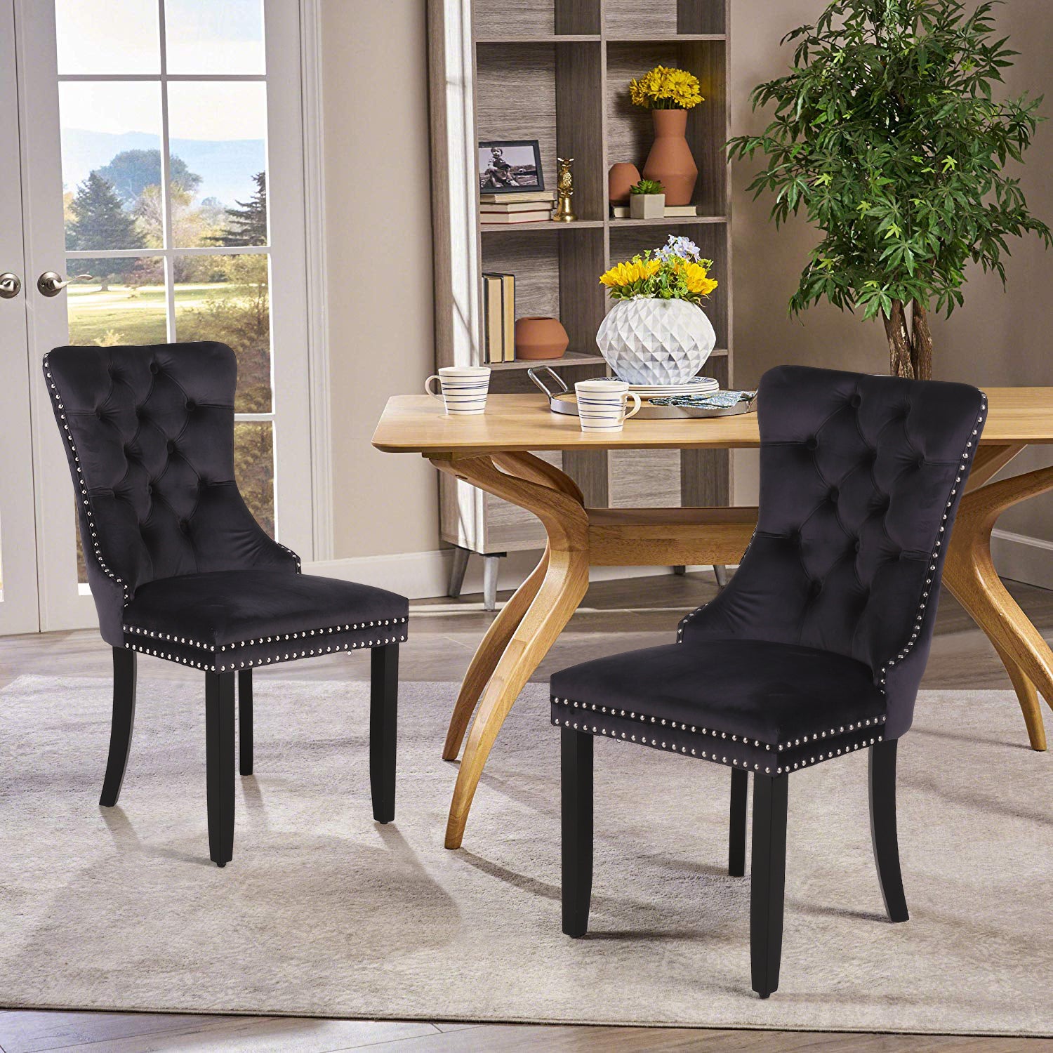 PHI VILLA Velvet Accent Dining Chairs with Solid Wood Legs, Set of 2