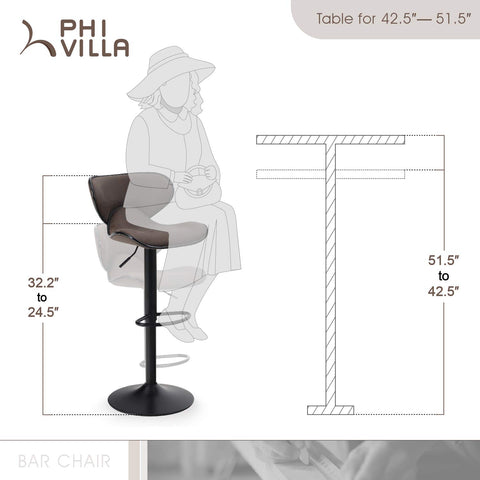 PHI VILLA Counter Height 360 Degree Adjustable Swivel Square Bar Stools