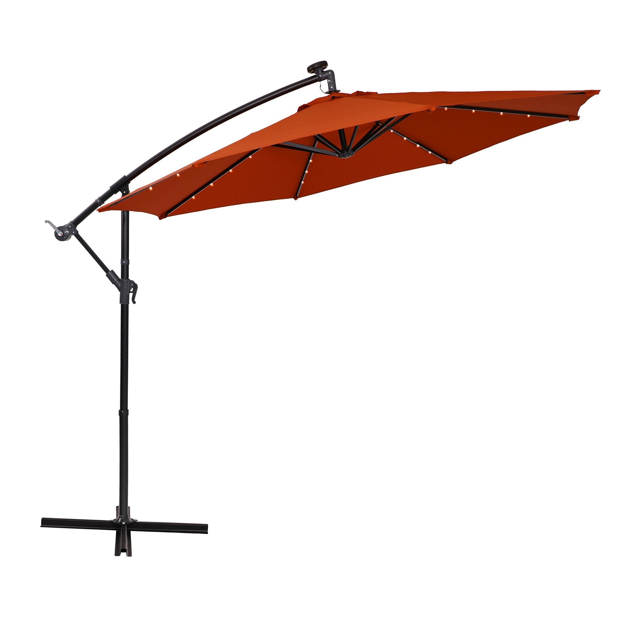 Orange PHI VILLA 10ft Offset Hanging 32 PCS LED Lights Solar Patio Umbrella