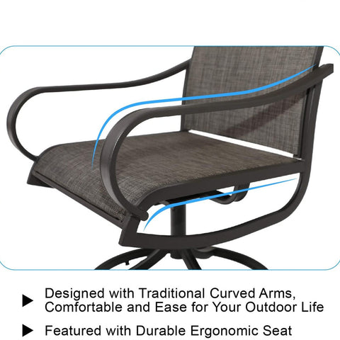 PHI VILLA Brown Patio Textilene Swivel Chair Outdoor Dining Set