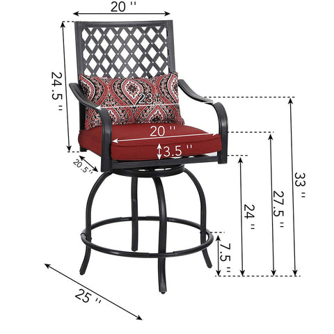 PHI VILLA 5-Piece Patio Bar Stools Set Extra Wide Steel Bar Stool & Geometrically Stamped High Table