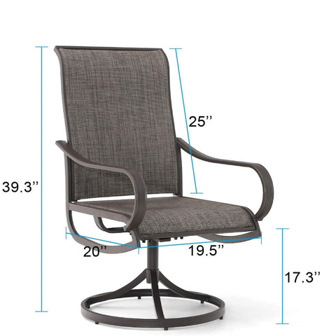 PHI VILLA Brown Patio Textilene Swivel Chair Outdoor Dining Set