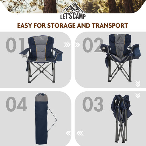 ALPHA CAMP Oversized Portable Folding Camping Chair with Cooler Bag for Sports, Beach, Hiking, Fishing