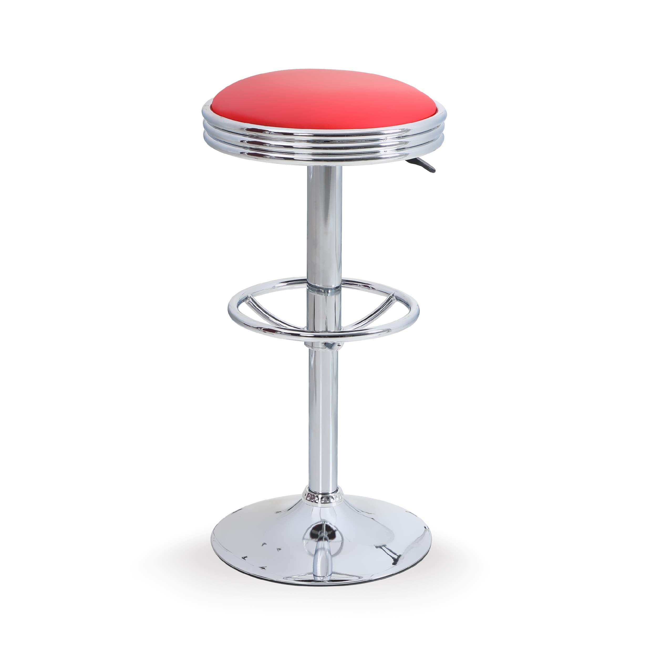 ALPHA HOME Swivel Bar Stool Counter Height Round PU Leather Adjustable Pub Stool with Chrome Footrest