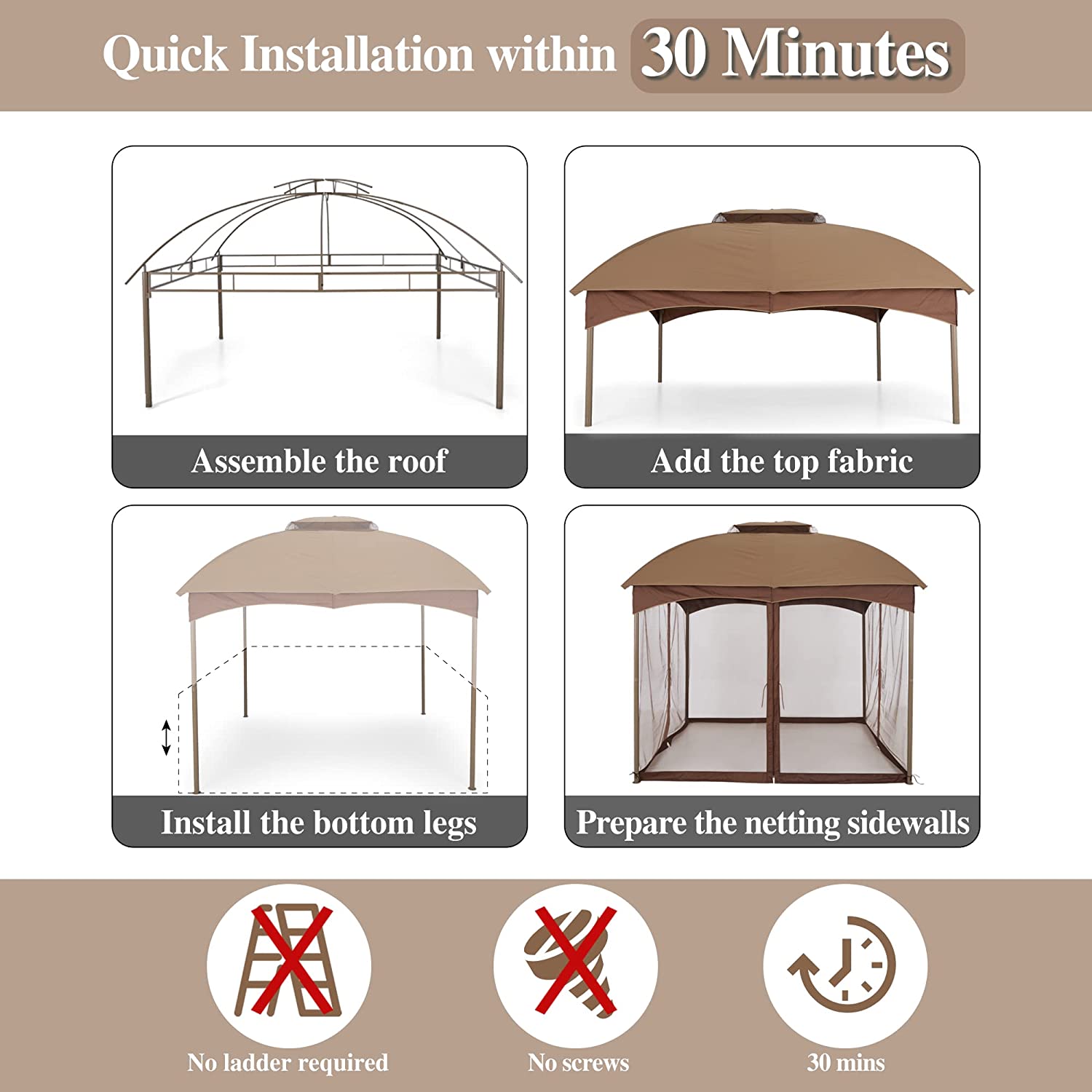 Phi Villa 2 Sizes Soft-top Canopy, Double-roof Outdoor Gazebo with Mesh Netting Curtains