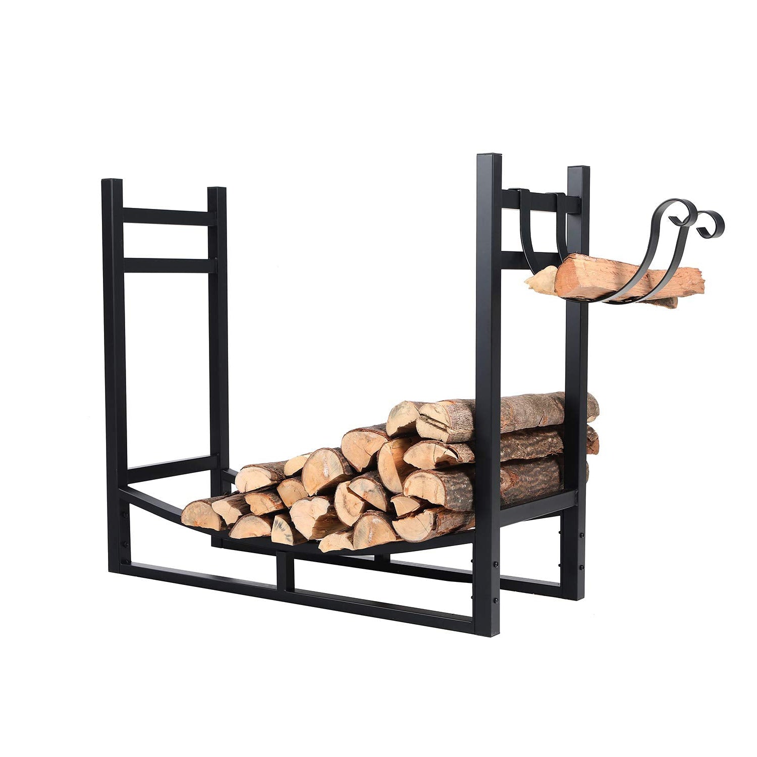 PHI VILLA Heavy Duty Firewood Racks Indoor/Outdoor Log Rack with Kindling Holder, 30 Inches Tall, Black