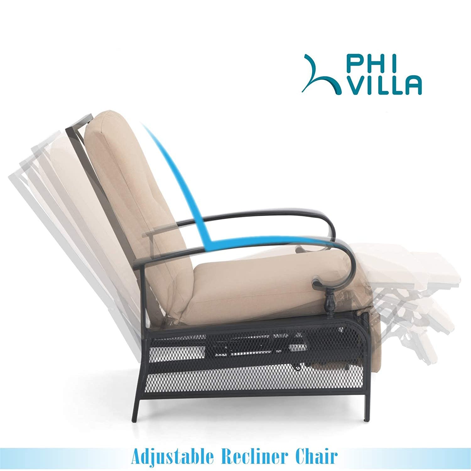 Phi Villa Metal Adjustable Relaxing Recliner Lounge Chair with Cushion, Green / 2 Peices