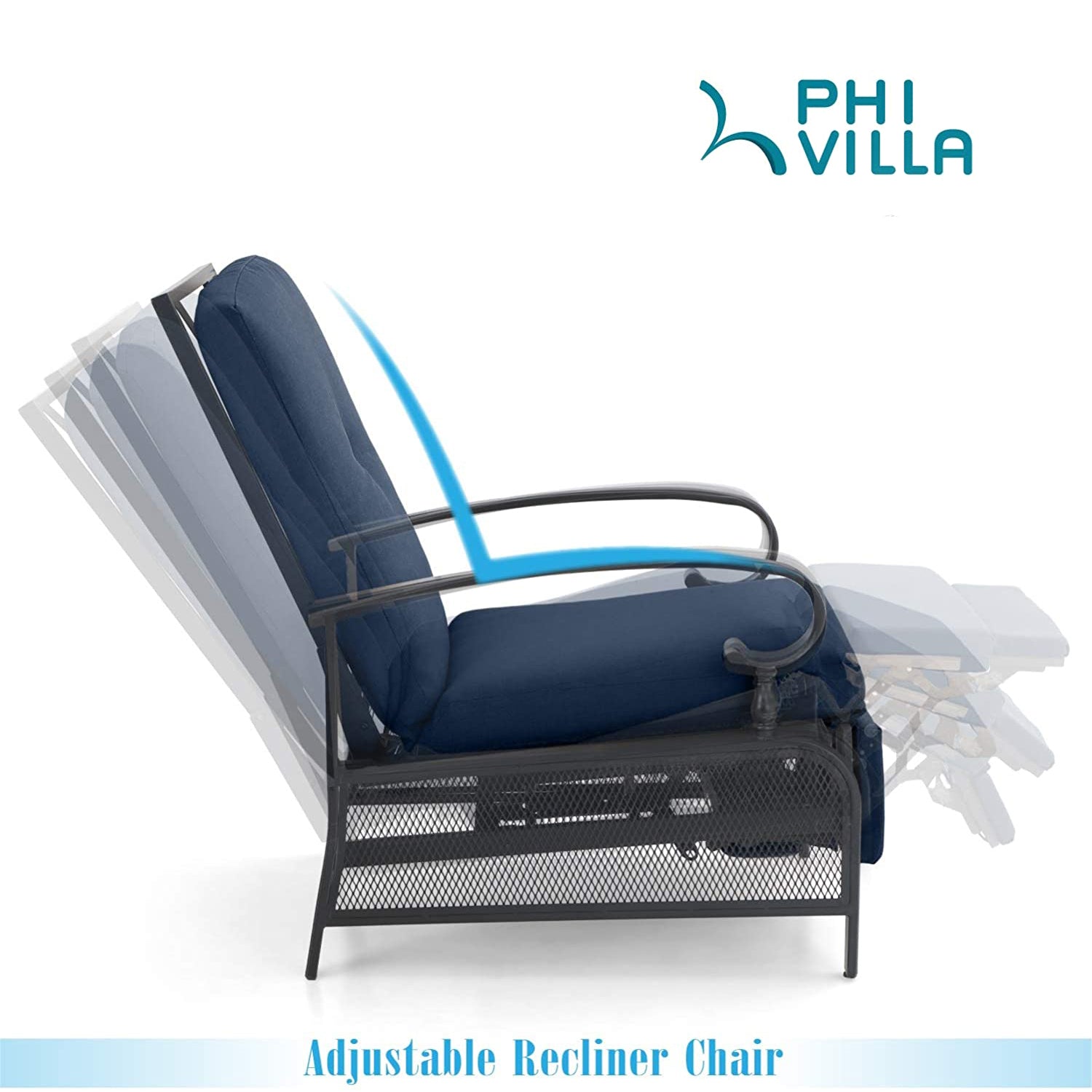 PHI VILLA Metal Adjustable Relaxing Recliner Lounge Chair with Cushion –  AlphaMarts