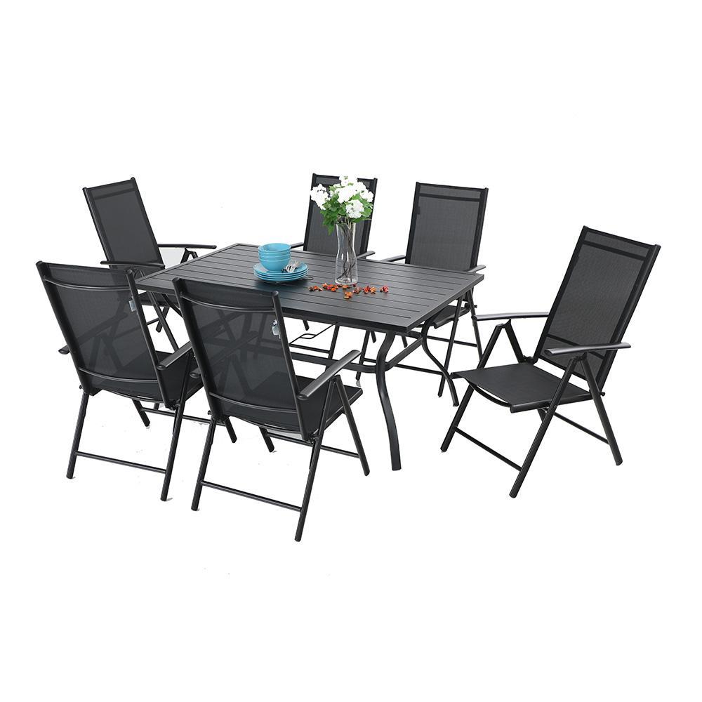Sophia & William 7-Piece Steel Rectangle Table & 6 Textilene Reclining Foldable Chairs Patio Outdoor Dining Set