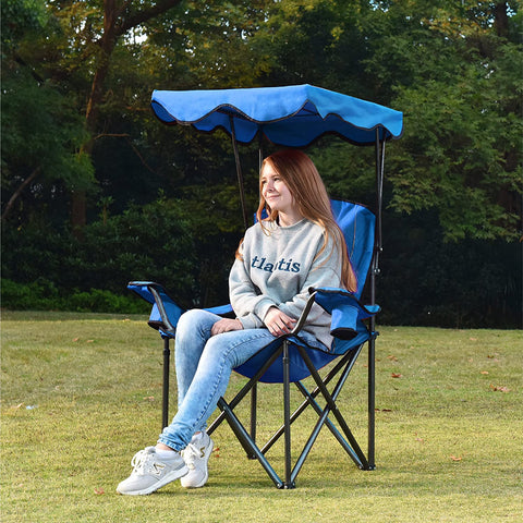 ALPHA CAMP Folding Shade Canopy Camping Chair with Cup Holder Support 350 LBS