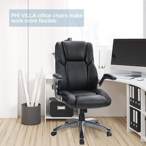 PHI VILLA Ergonomic PU Leather Modern 360° Swivel Executive Office Chair with Massage Lumbar Support