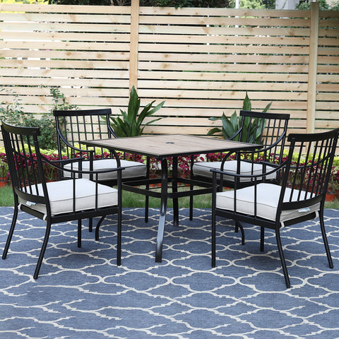 Sophia & William Wood-look Square Table & 4 Stylish Dining Arm Chairs 5-Piece Patio Outdoor Dining set