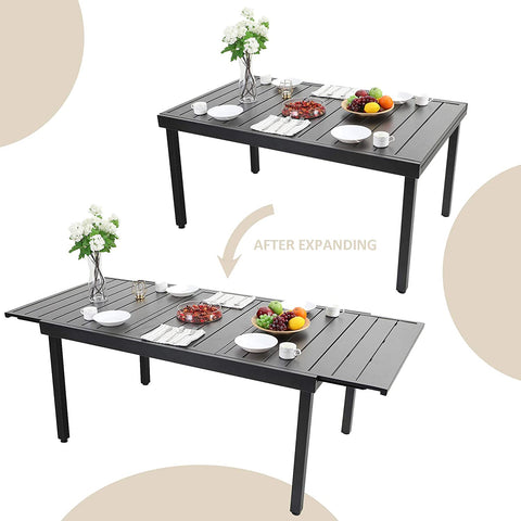 MFSTUDIO Extendable Table & Padded Textilene Foldable Chairs Patio Dining Set