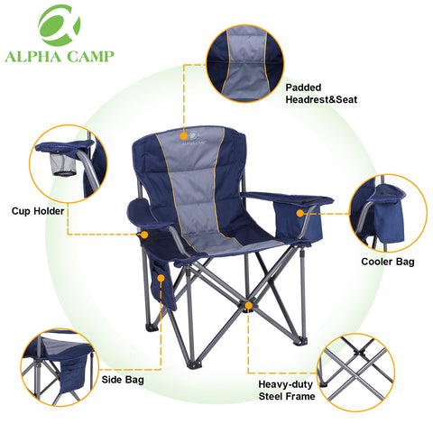 ALPHA CAMP Oversized Portable Folding Camping Chair with Cooler Bag for Sports, Beach, Hiking, Fishing