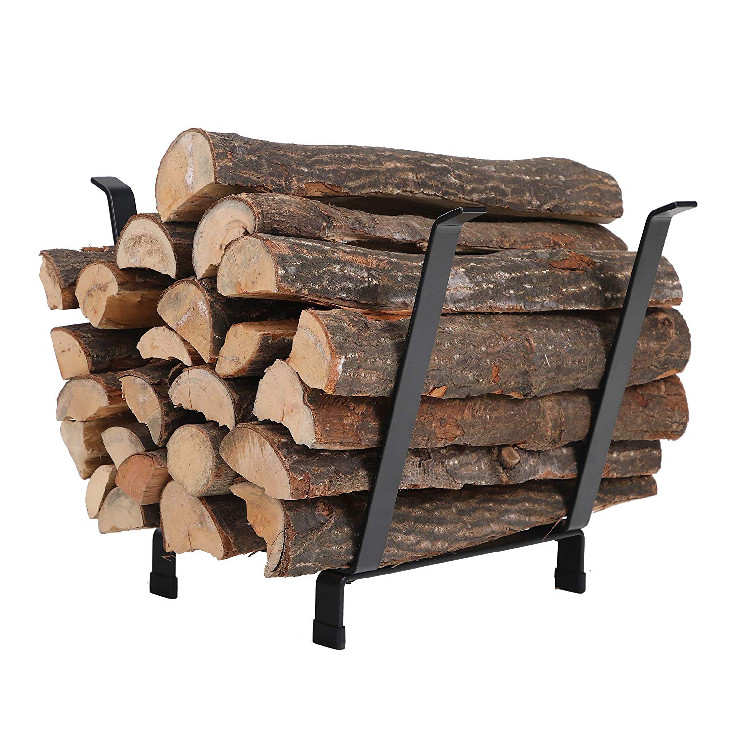 PHI VILLA 20 Inches Medium Decorative Indoor/Outdoor Firewood Log Rack Bin with Scrolls, Black