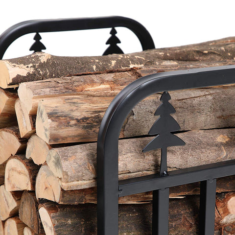 PHI VILLA 18 Inches Decorative Indoor/Outdoor Firewood Racks Fireside Log Rack, Black