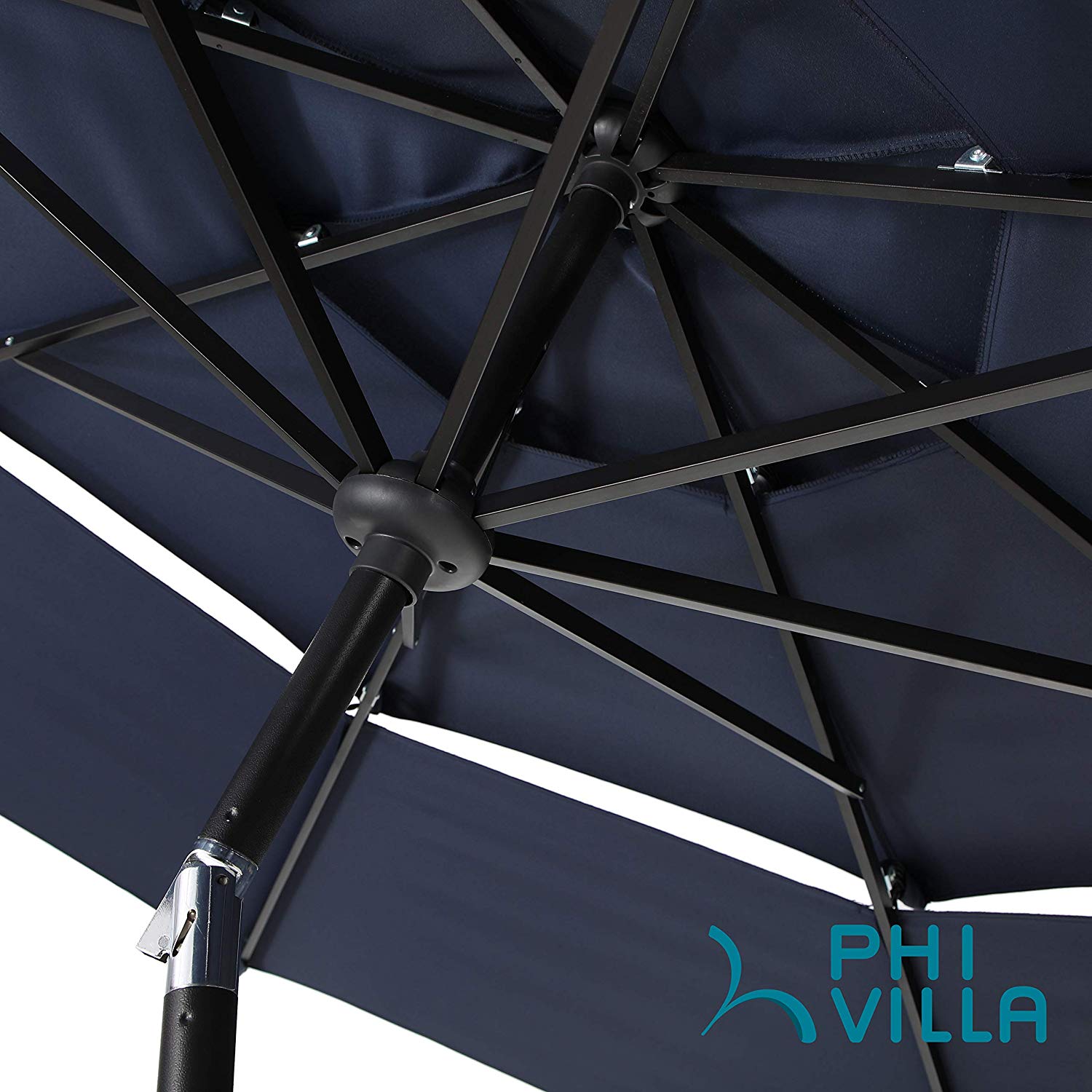 PHI VILLA 6-Piece Patio Dining Set with Umbrella Wood-look Table & Textilene Swivel Chairs