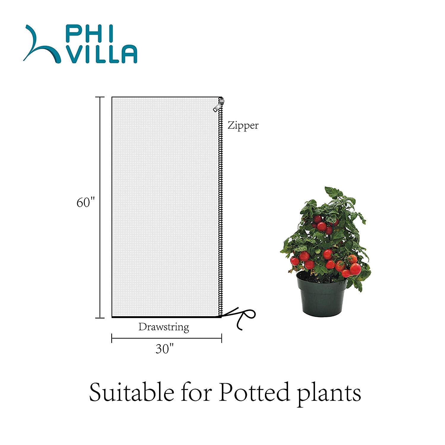 PHI VILLA Plant Bag Netting - Insect/Bird Netting - Plant Cover with Zipper Closure