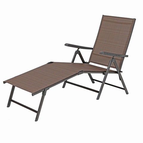 PHI VILLA 5 Stages Adjustable Patio Folding Lounge Chair Metal Outdoor Recliner Chaise