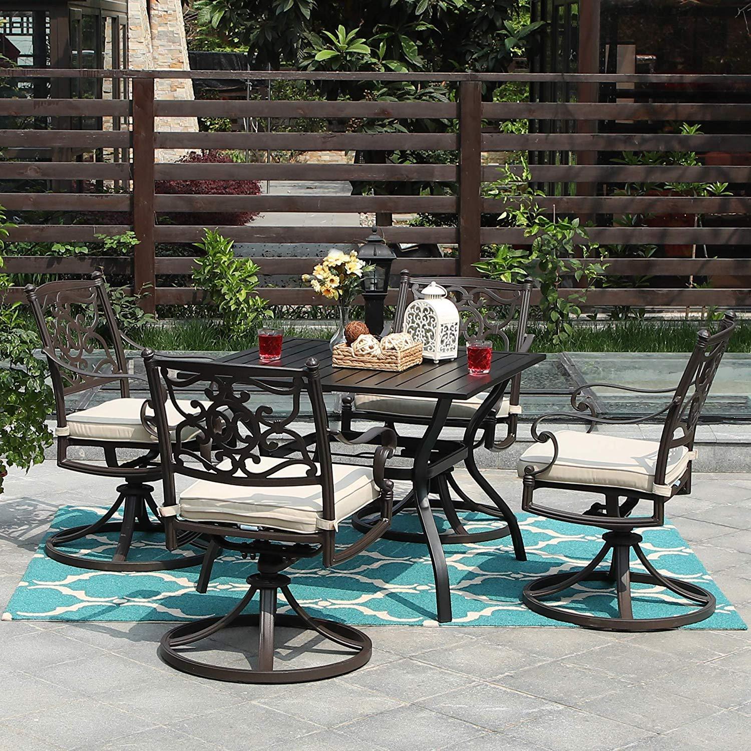 MFSTUDIO Cast Aluminum 5-Piece Patio Dining Set - 37" Metal Dining Table and Extra Wide Chairs