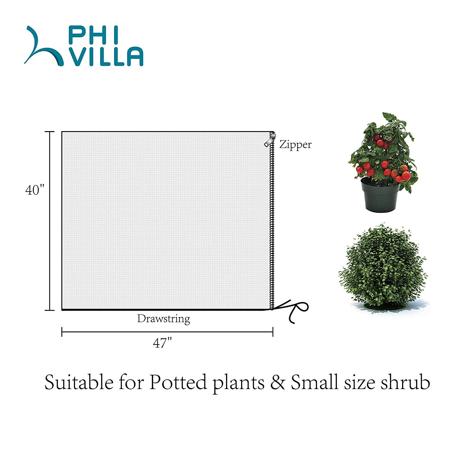 PHI VILLA Plant Bag Netting - Insect/Bird Netting - Plant Cover with Zipper Closure