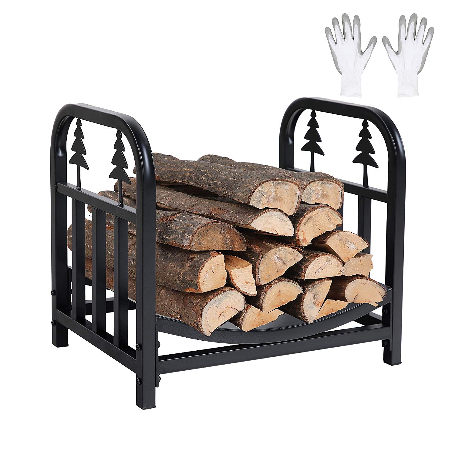 PHI VILLA 18 Inches Decorative Indoor/Outdoor Firewood Racks Fireside Log Rack, Black