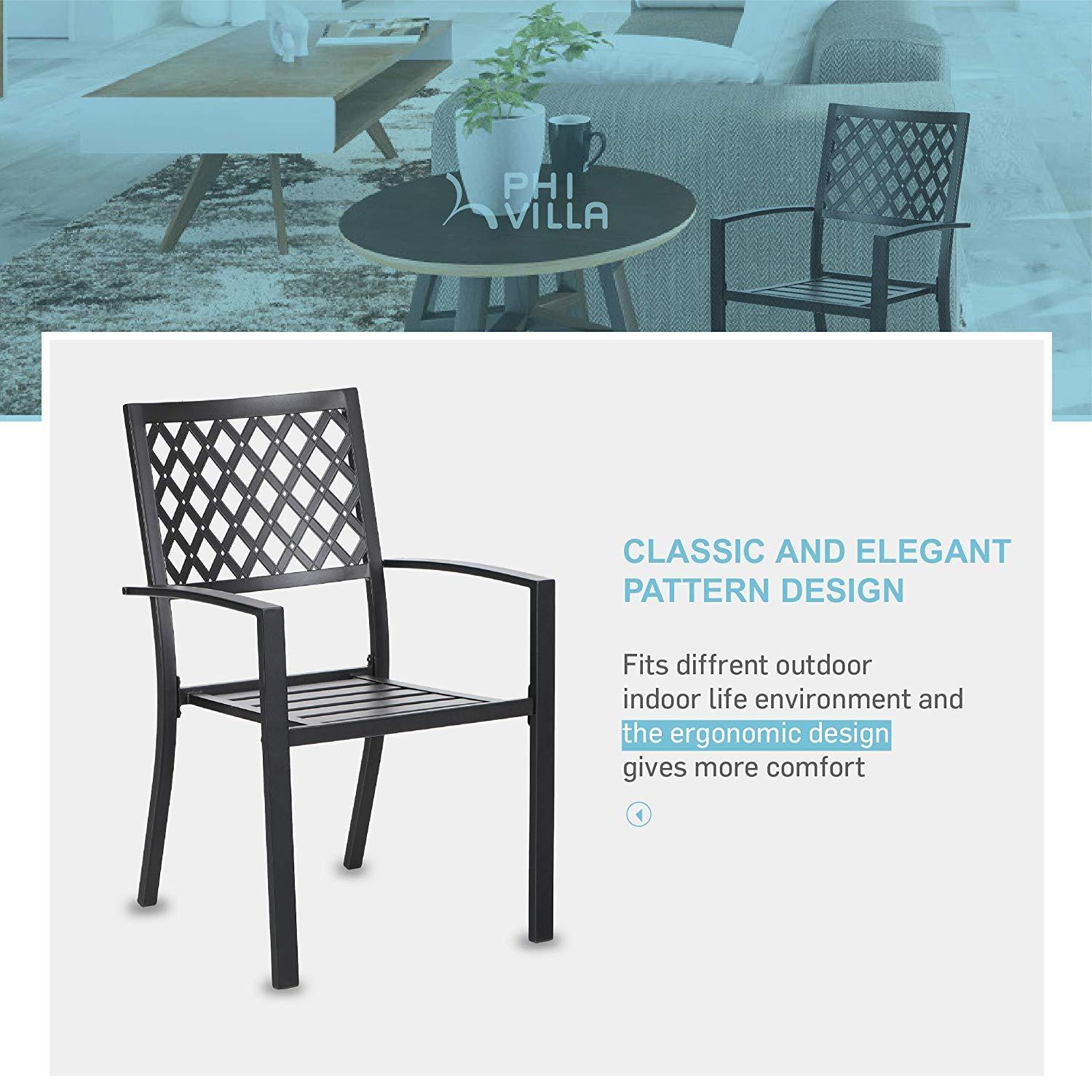 PHI VILLA 7-Piece Steel Panel Table and 6 Stackable Chairs Outdoor Patio Dining Sets