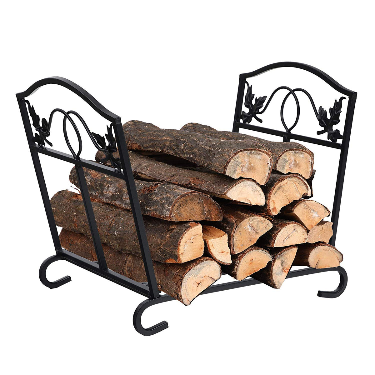 PHI VILLA 17 Inch Foldable Firewood Log Rack Decorative Indoor/Outdoor Steel Wood Storage Log Rack Holder, Black