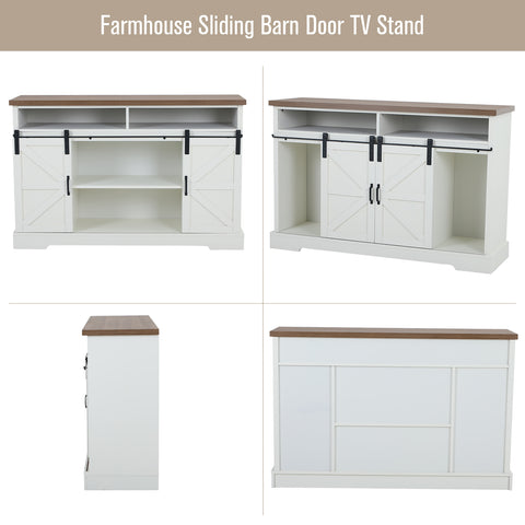 PHI VILLA Farmhouse Sliding Double Barn Door Cabinet TV Stand for TVs up to 55"