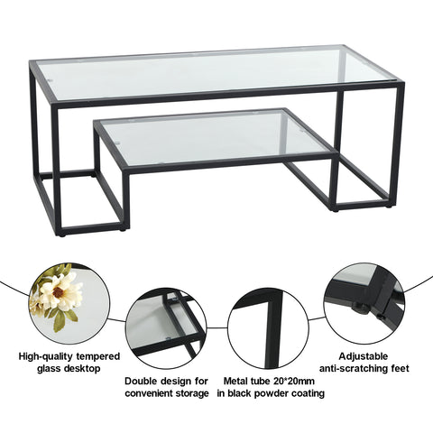 PHI VILLA 2 Styles Modern Geometric-Inspired Glass Side Table, Black