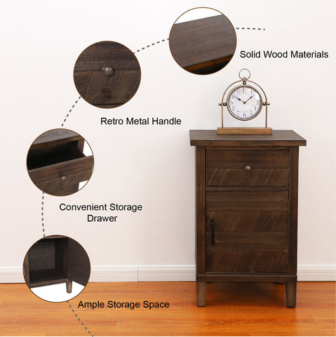 Sophia & William Retro Side Table Storage with 1 Drawer & 1 Door, MDF + Solid Wood Veneer End Table
