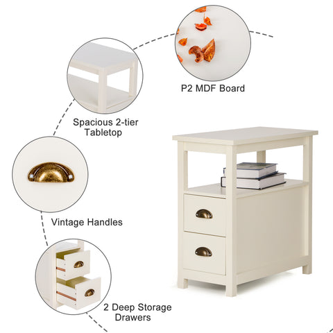 MFSTUDIO Nightstand/End Table with 2 Storage Drawers and 1 Open Shelf for Small Space