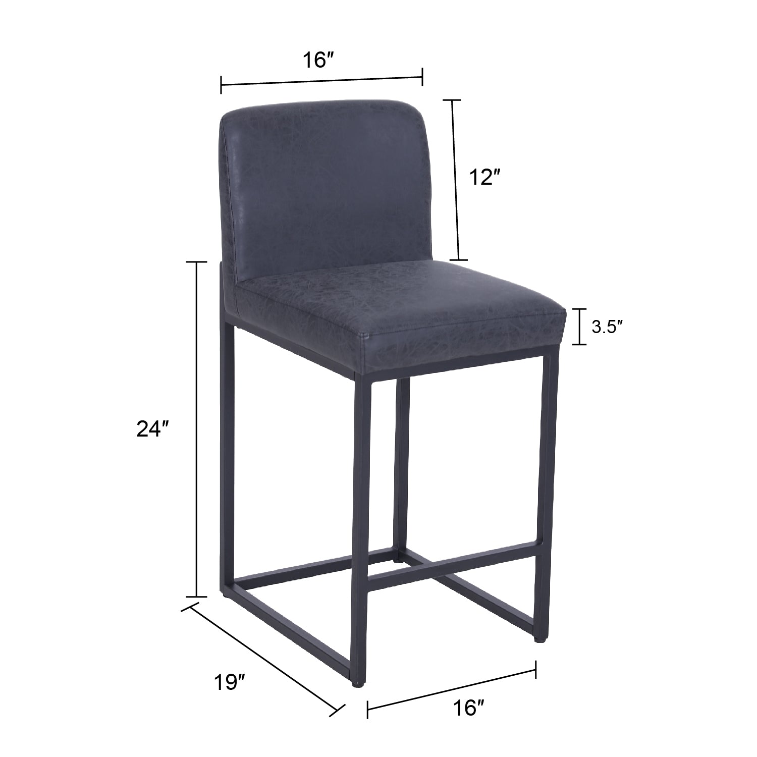 PHI VILLA Counter Height PU Leather Square Bar Stool with Metal Frame, Set of 2