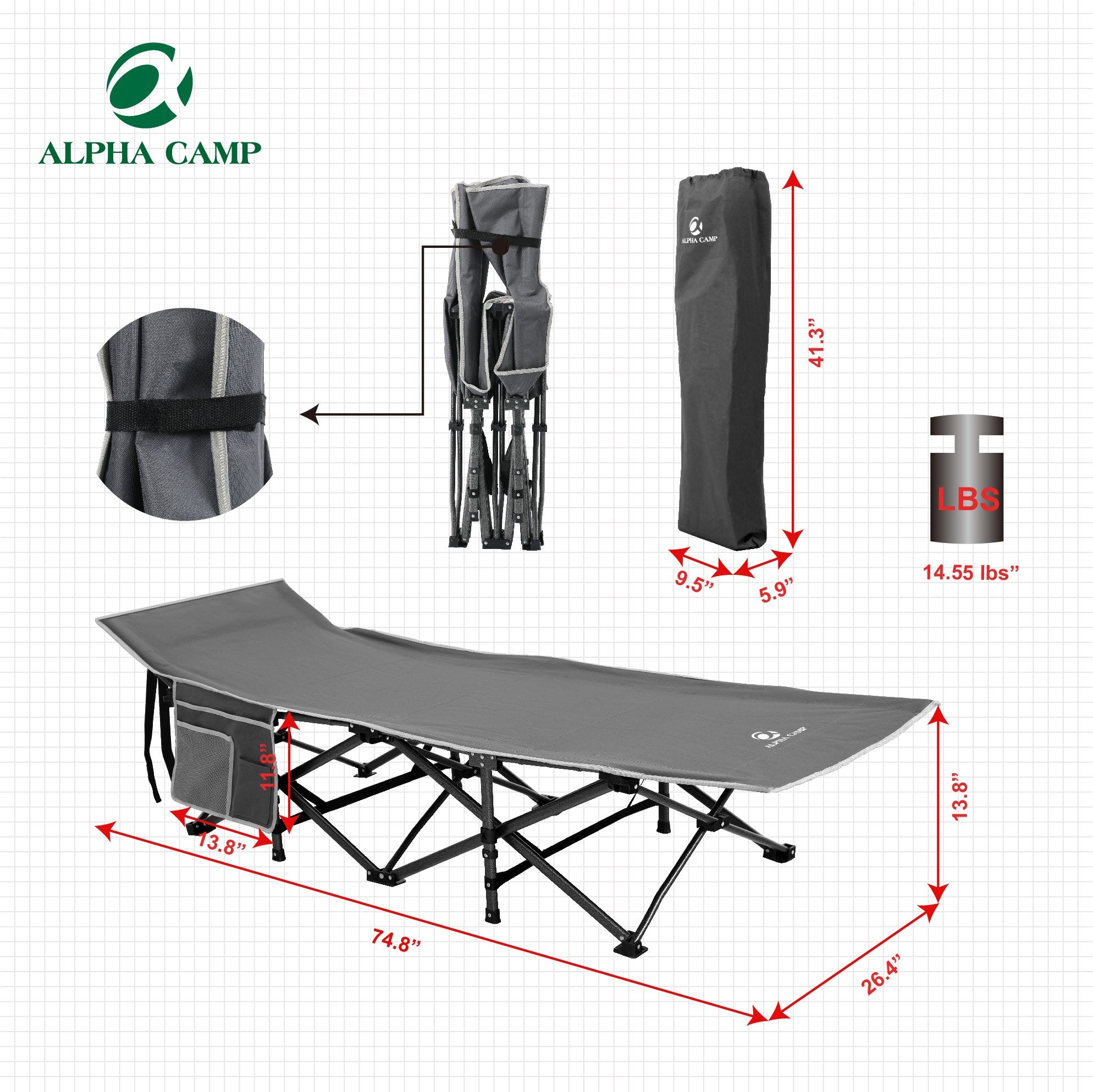 ALPHA CAMP Camping Cot with Carry Bag