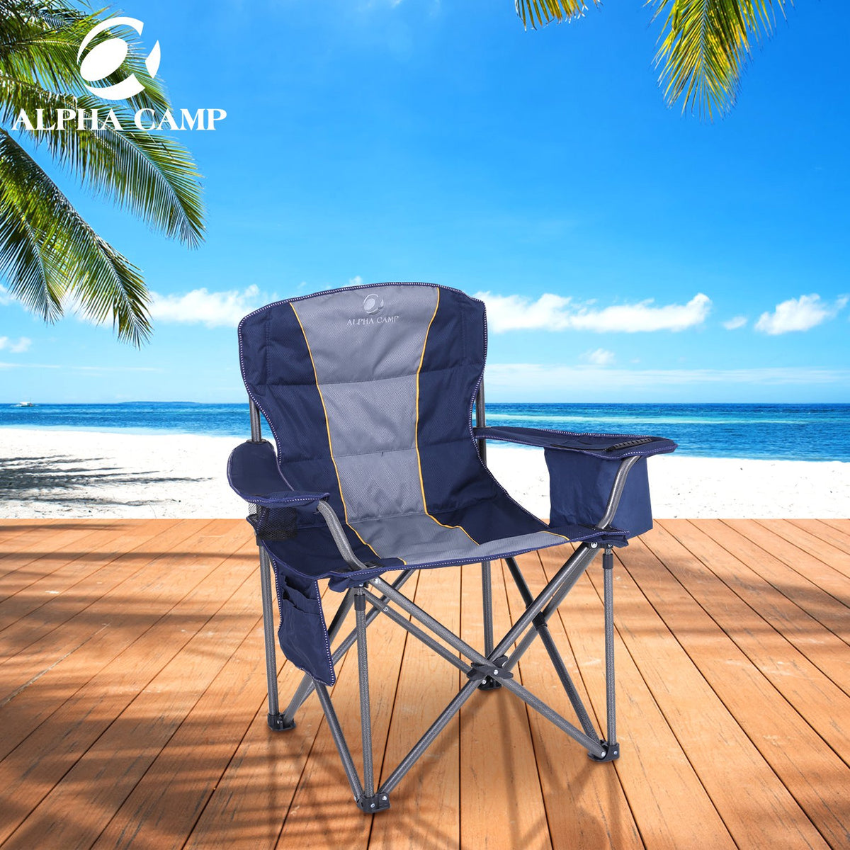 ALPHA CAMP Oversized Portable Folding Camping Chair with Cooler Bag for Sports, Beach, Hiking, Fishing