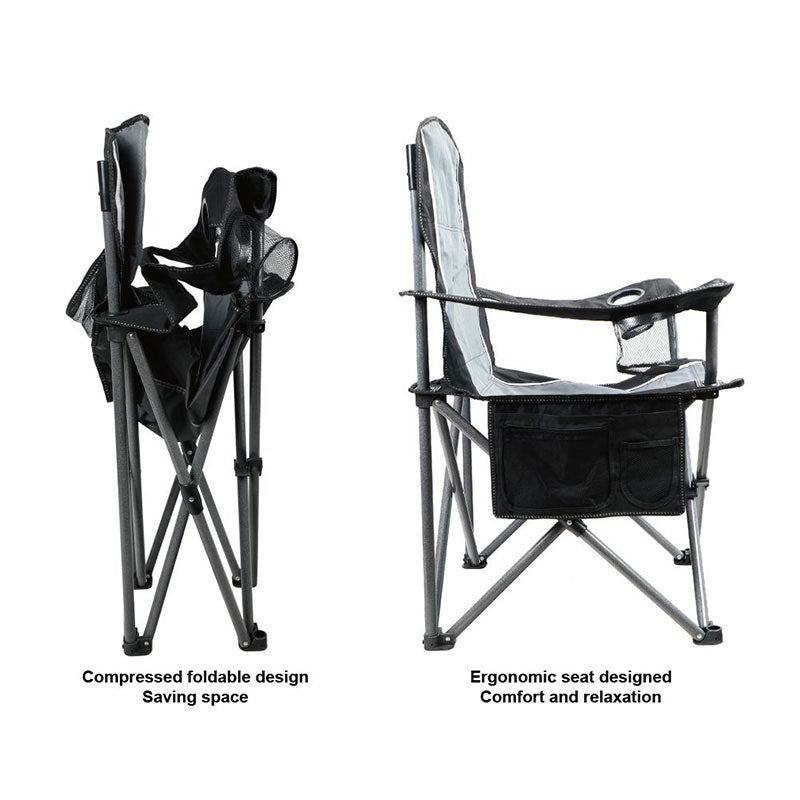 Alpha Camp Black Grey Oversized Folding Arm Camping Chair