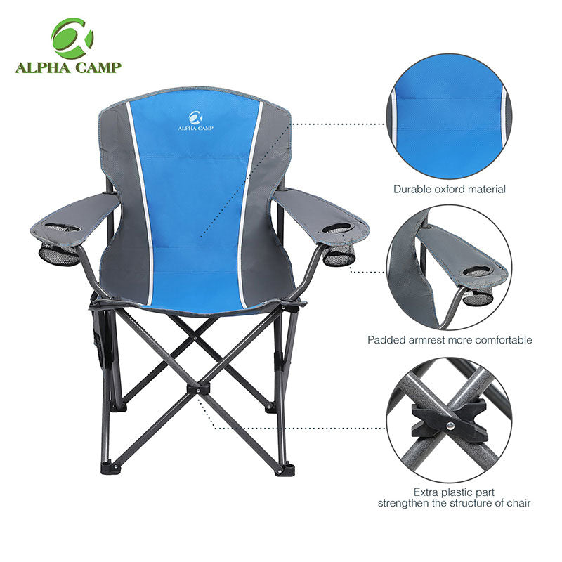 Alpha Camp Blue Grey Oversized Folding Arm Camping Chair
