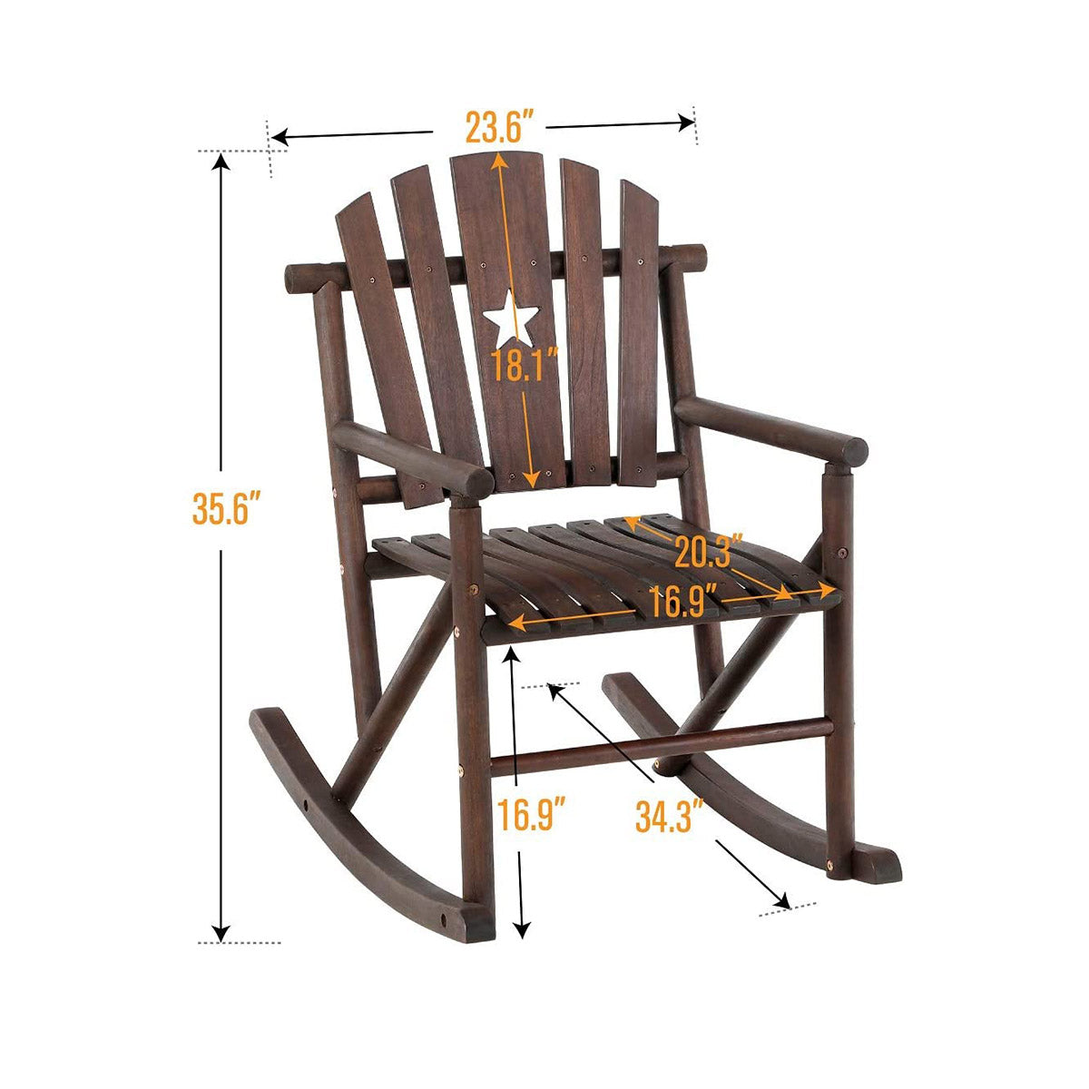 Phi Villa Outdoor Acacia Wood Rocking Chair Rustic, Wooden Texas Rocking Chair