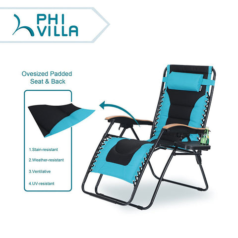 PHI VILLA Oversized Padded Zero Gravity Lounge Chair with Cup Holder
