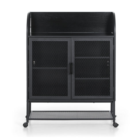 PHI VILLA Movable Kitchen Island Cart with Visual Doors and Storage Cabinets