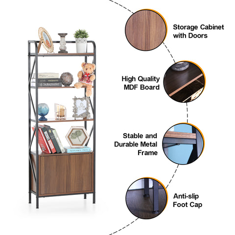 PHI VILLA 4 Tier Tall Bookshelf with Storage Cabinet Industrial Bookcase for Home and Office