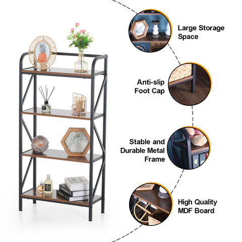 PHI VILLA 4 Tier Bookshelf Industrial Bookcase Storage Organizer for Living Room, Bedroom and Home Office