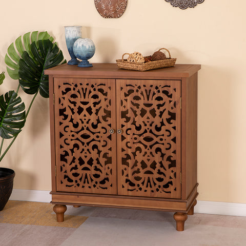 Retro Distressed Hallowed-carved Accent Cabinet-MFSTUDIO
