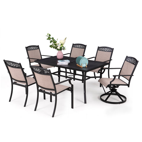 Sophia & William 7-Piece Cast Aluminum Pattern Textilene Patio Dining Chairs & Steel Panel Table Outdoor Dining Set