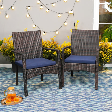 MFSTUDIO Small Square Side Table & Cushioned Rattan Dining Chairs 3-Piece Patio Bistro Set