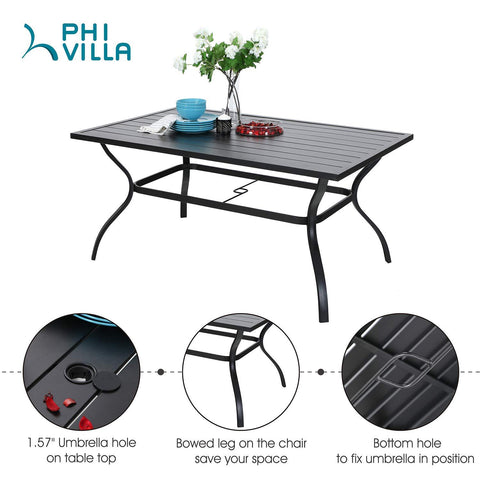 PHI VILLA 7-Piece Outdoor Dining Set, Rattan Dining Chairs & Rectangle Steel Table