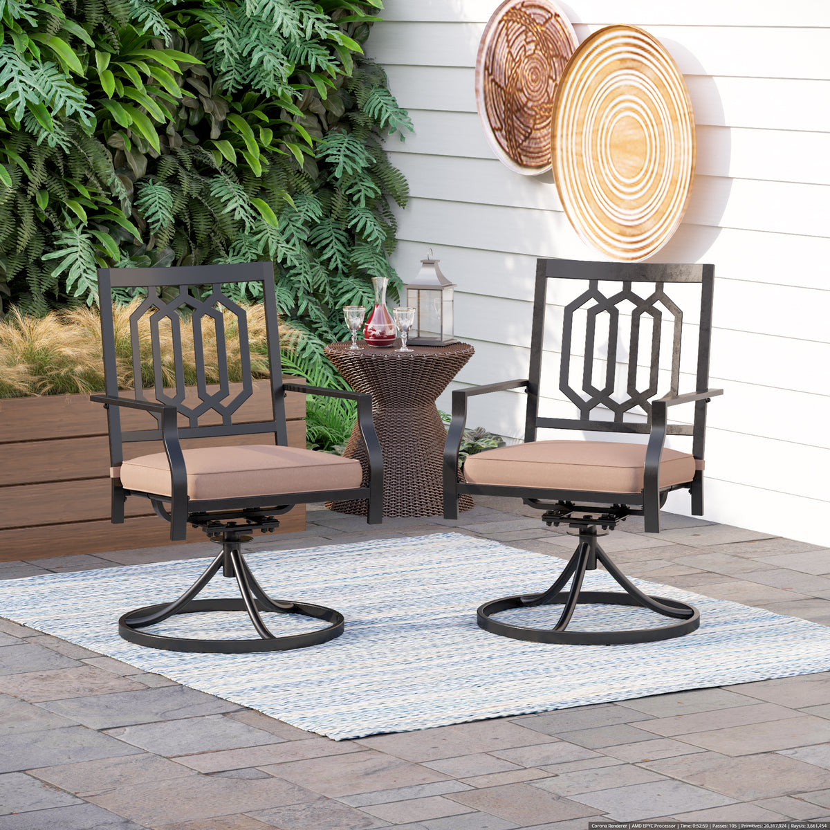 Phi Villa Outdoor Patio Swivel Dining Chairs fits Garden Backyard - Set of 2