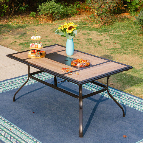 Phi Villa Geometric Wood-look Patio Dining Table with Umbrella Hole