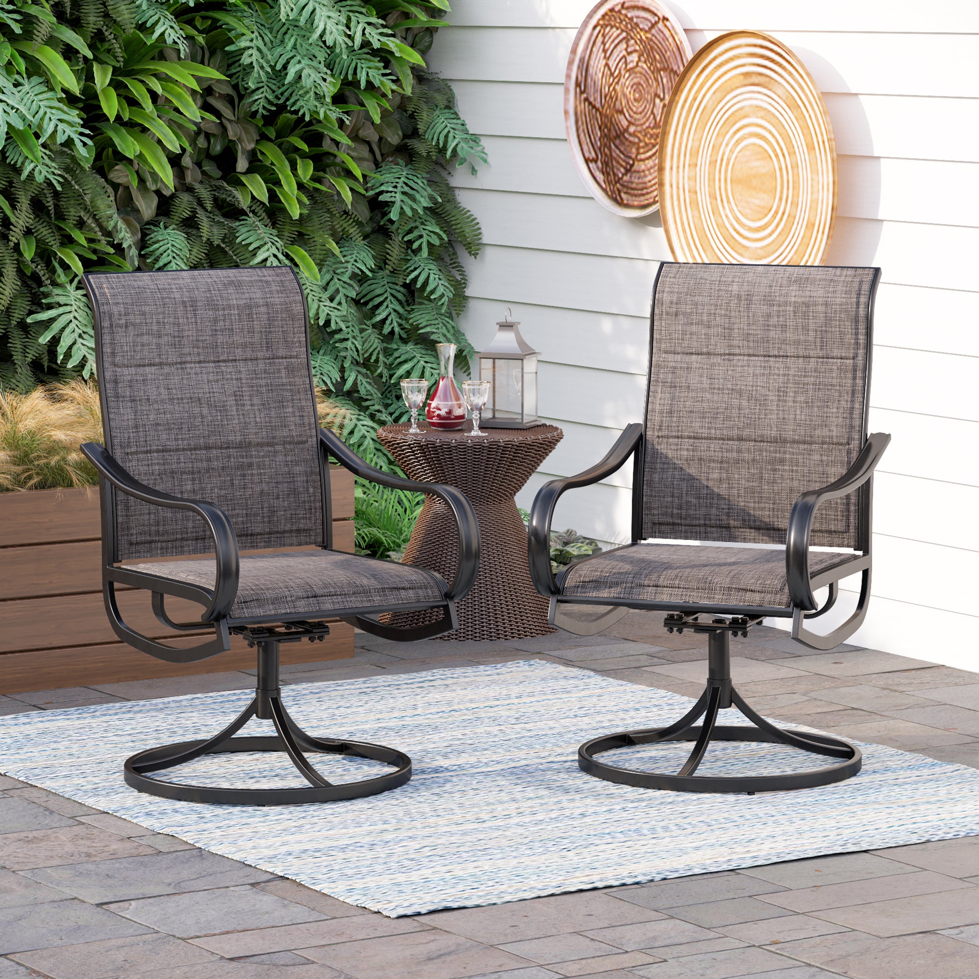 PHI VILLA Padded Patio Dining Chair with Steel Frame